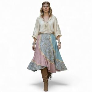 Overdrive | Vintage Boho Flowy Lined Ruffle Skirt in Multicolors Size 2X